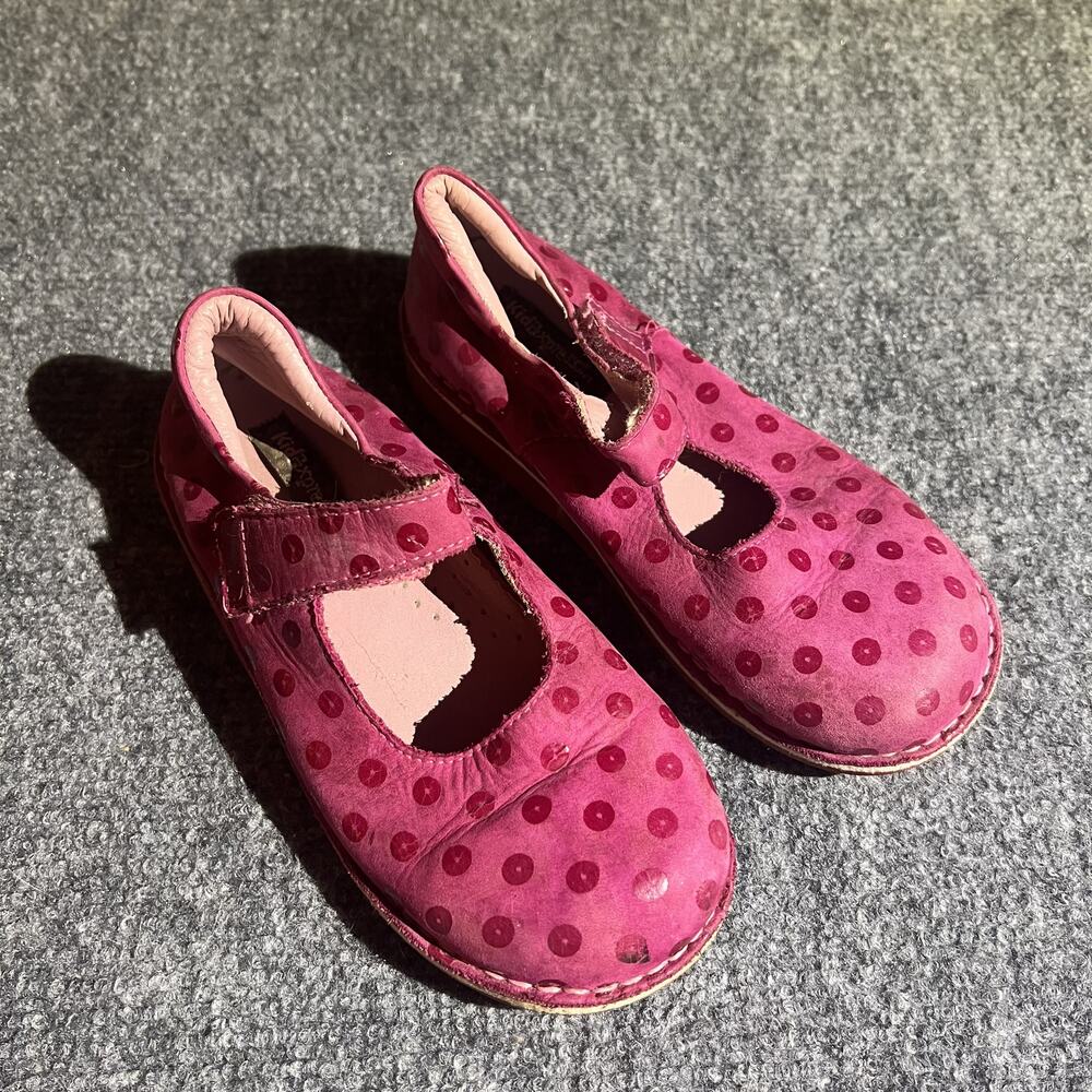 Kid Express Girls Mary Jane Shoes Size 30 Pink Polka Dot Leather Hook Loop